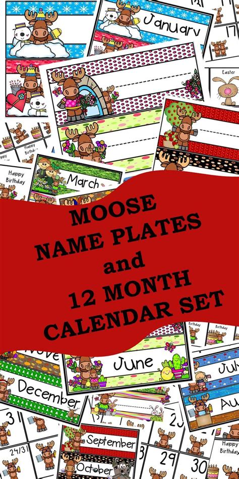 Moose 12 Month Calendar Headers And Calendar Numbers Set Word Wall