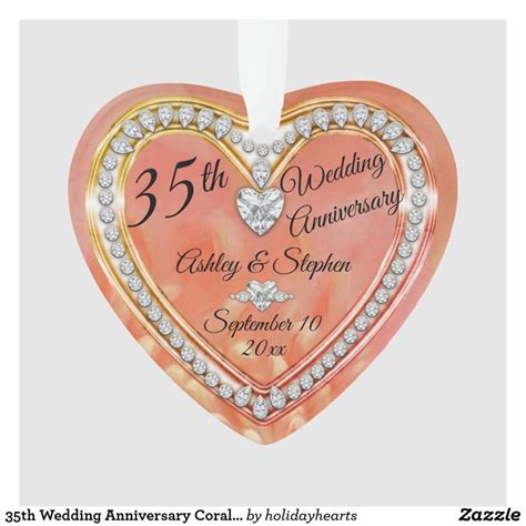 35th Wedding Anniversary Coral Diamonds Keepsake Ornament Zazzle