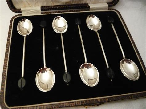 Silver Coffee Bean Spoons Stylish Boxed Set Of 6 Circa 1924 515954