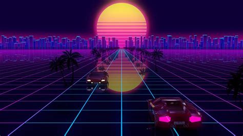 Moon City Buildings Palm Trees Car Reflection Hd Vaporwave Wallpapers