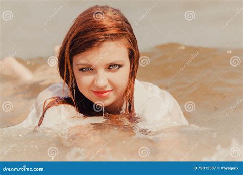 Sensual Girl Wet Cloth In Water On The Coast Stock Image Image Of Splash Sexual 75312587