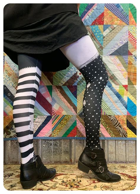 Striped Leggings Pippi Garter Tights Faux Thigh High Etsy