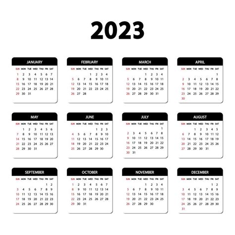 Calendario 2023 Año La Semana Empieza El Domingo Plantilla Anual De