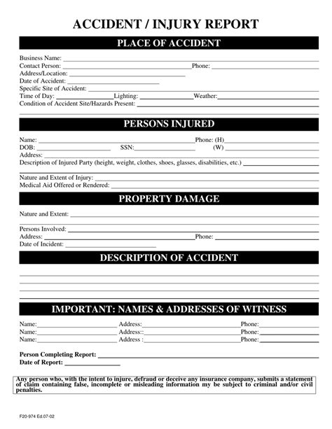 Printable Injury Incident Report Form Printable Forms Free Online