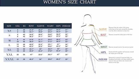 Woman's Clothing Size Conversion Chart (Pants, Shirts & Jackets