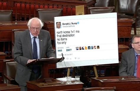 Sen Bernie Sanders Brings A Giant Printout Of A Trump Tweet To The