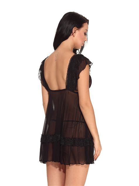 [32 off] 2021 v neck sexy nightdress teddy hollow out lingerie sleepwear in black dresslily