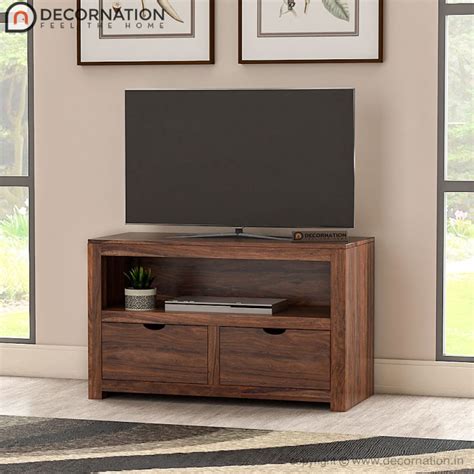 Arali Solid Wood Storage Tv Table With 3 Drawers Brown Decornation