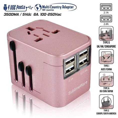 Power Plug Adapter International Travel Rose Gold W4 Usb Ports