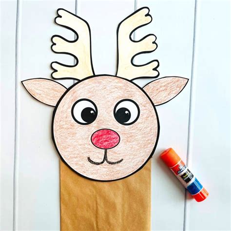 Printable Reindeer Paper Bag Puppet Free Template Simply Full Of