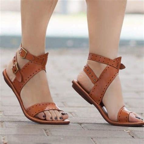women sandals flat gladiator leather sandals summer shoes woman rome style double buckle casual