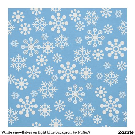 White Snowflakes On Light Blue Background Fabric In 2021 Snowflake