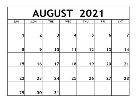 August Month Calendar Free Monthly Calendar Holiday Calendar