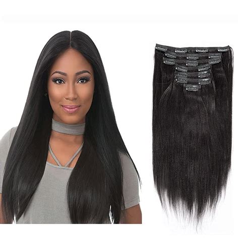 Loxxy Real Remy Human Hair Clip In Hair Extensions Yaki Straight Hair