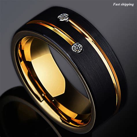 86mm Black Tungsten Carbide Thin Red Line Wedding Band Ring Atop Mens
