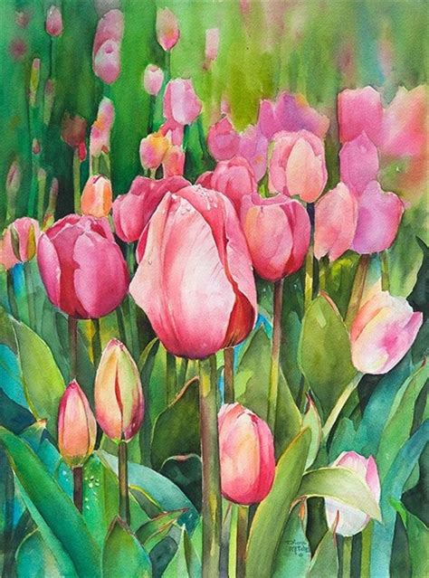 Diana Mitchell The Tulip Field Watercolor Watercolor Tulips Tulip
