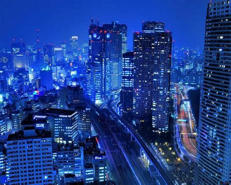 Blue Night City Tokyo Wallpaper Wide 099