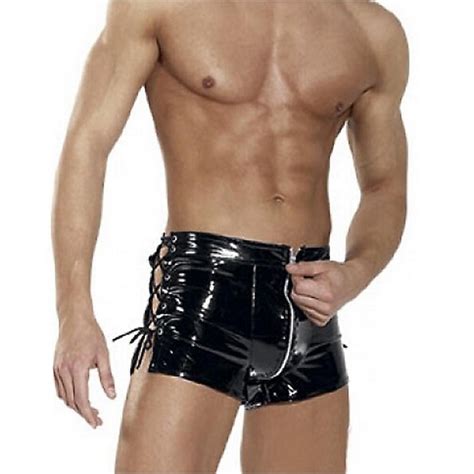 Glossy Mens Boxer Shorts Sexy Underwear Wetlook Zipper Underpants Lace