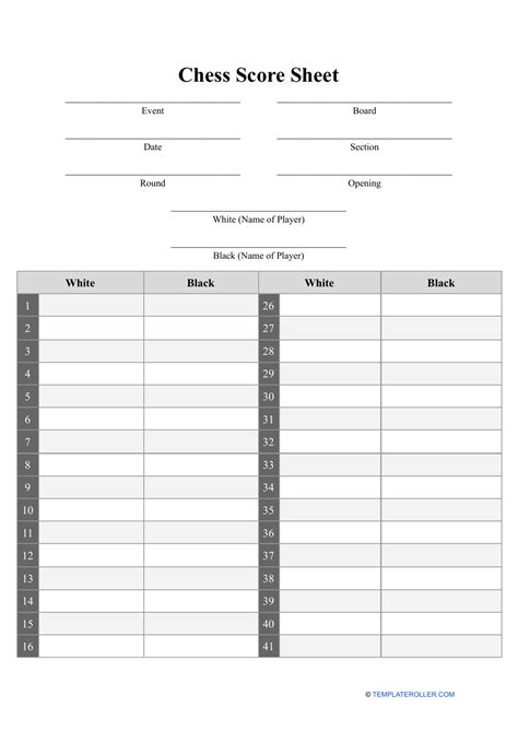 Chess Score Sheet Template Download Printable Pdf Templateroller