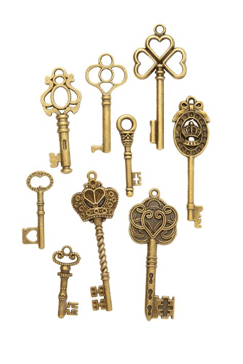 Vintage Keys Collection Isolated On White Background Open Steel Lock