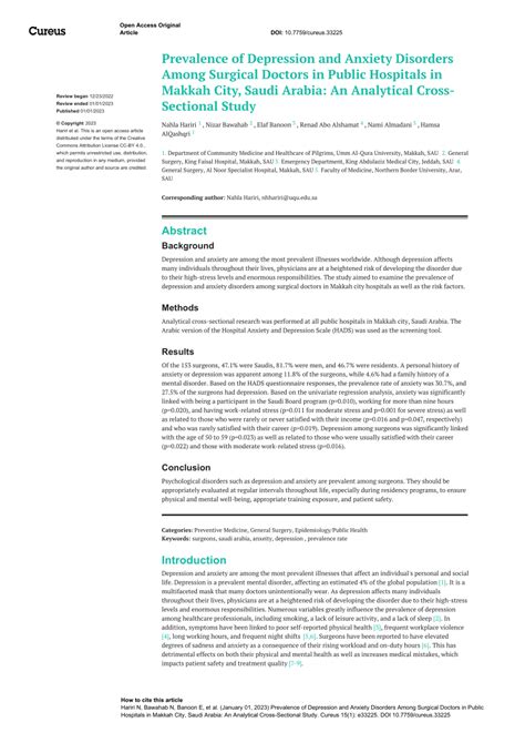 PDF Prevalence Of Depression And Anxiety Disorders Among Surgical