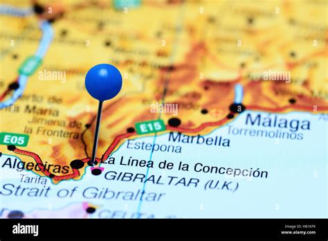 La Linea De La Concepcion Pinned On A Map Of Spain Stock Photo Alamy