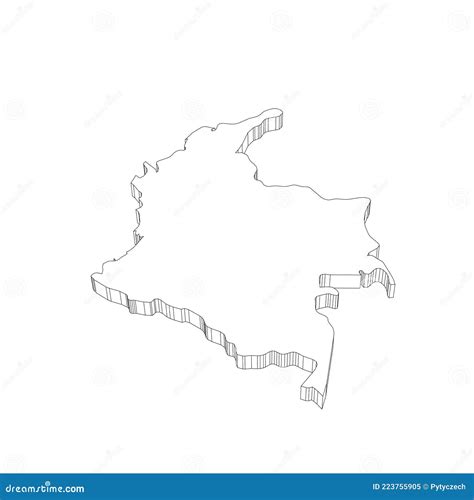 Colombia 3d Black Thin Outline Silhouette Map Of Country Area Simple