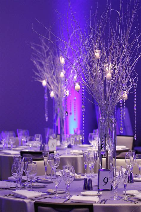 Centerpieces Trees With Hanging Tea Lights And Beads Winter Wedding