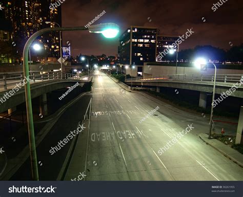 Downtown Los Angeles Street And Ramps Late At Night Stock