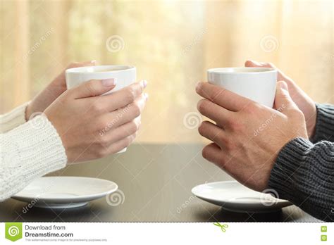 Hands Of Couple With Coffee Cups Stock Image Image Of House Break