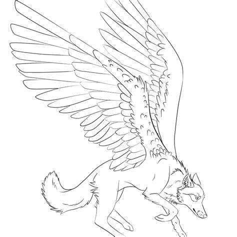 Winged Wolf Lineart By Trevu On Deviantart