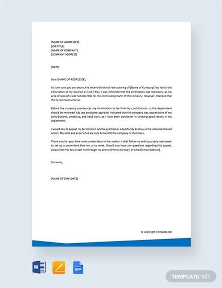 Up to the point of termination i had believed my performance was not a problem even though i was aware the department was concerned about the dramatic slump in my sales over the last 18 months. FREE 12+ Appeal Letter Samples in PDF | MS Word | Pages ...