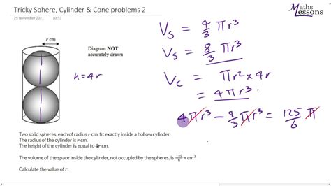 Tricky Problems Volume Of Cylinders And Spheres 2 Maths Gcse Youtube