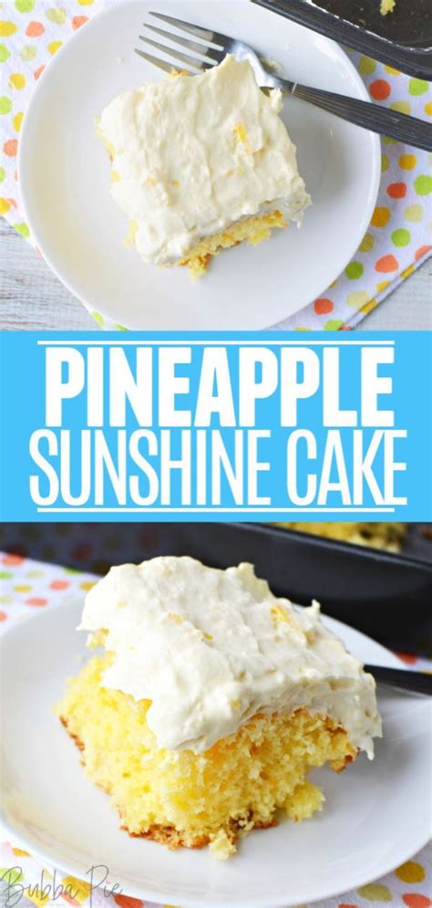 Yellow cake mix, powdered sugar, crushed pineapple, sweetened coconut flakes and 1 more pineapple poke bundt cake six sisters' stuff vanilla, instant vanilla pudding, vanilla, eggs, crushed pineapple and 10 more pina colada bundt cake inside brucrew life PINEAPPLE SUNSHINE CAKE in 2020 | Light dessert recipes ...