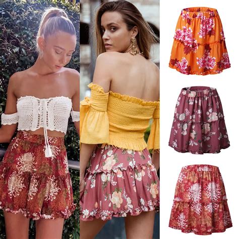 Summer Sweet Bohemian Women Skirts 3 Style Elastic Waist High Waist