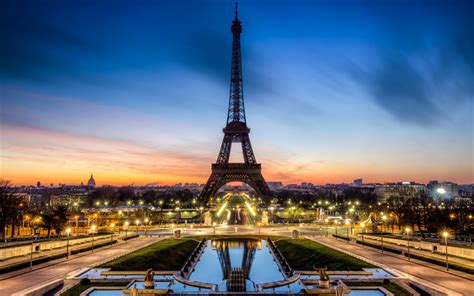 Download Wallpapers Eiffel Tower Champs Elysees Paris Evening