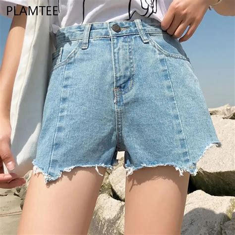 Plamtee Vintage Solid Female Denim Shorts With High Waist Summer Irregular Patchwork Jeans Short