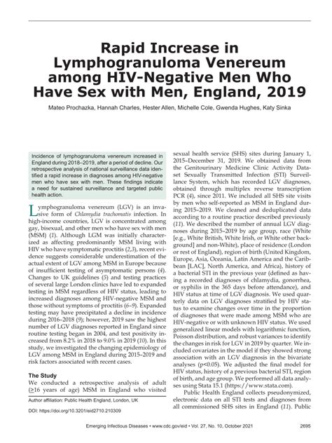Pdf Rapid Increase In Lymphogranuloma Venereum Among Hiv Negative Men Who Have Sex With Men