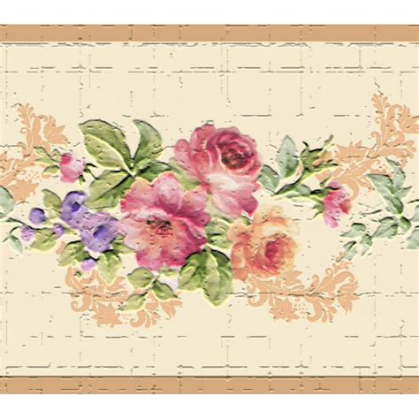Dundee Decos Peel And Stick Wallpaper Border Floral Pink Yellow
