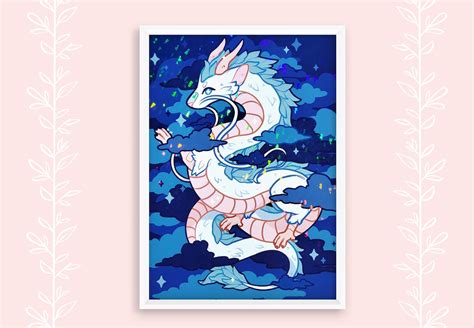 holographic dragon haku clouds 5 x 7 postcard art print etsy