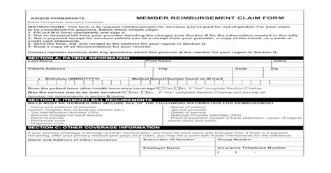 Kaiser Permanente Member Reimbursement Claim Form · Kaiserpermanente