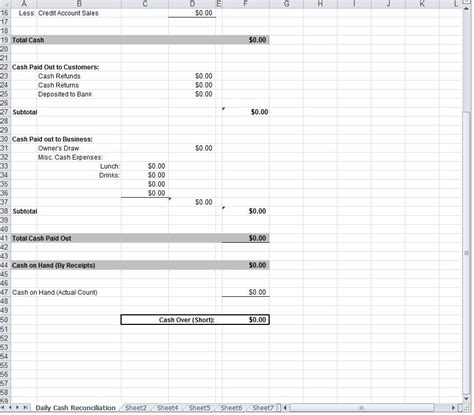 Daily Cash Sheet Template Excel