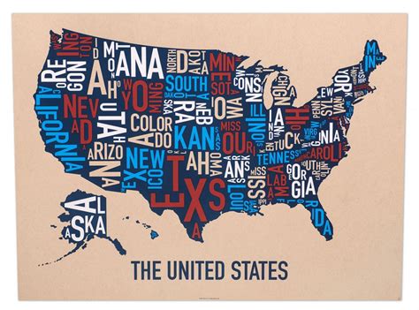 United States Map 24 X 18 Multi Color Screenprint