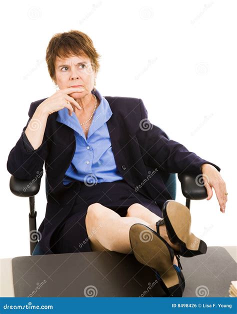 Businesswoman At Desk Worried Stock Photo Image Of Relaxed Office