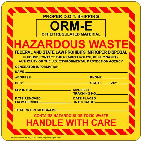 Vinyl Adhesive Label X Hazardous Waste Non Chlorinated Solvents My