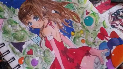 Anime Girl Drawing With Copic Markers Christmas Special Youtube
