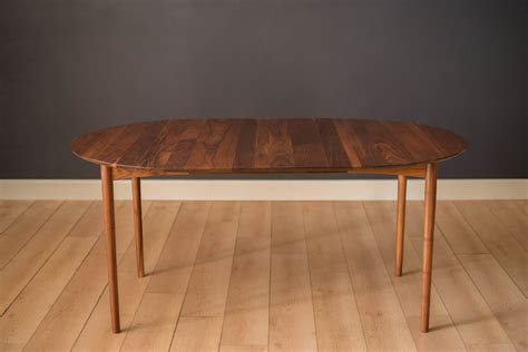 Mid Century Modern Solid Walnut Round Extension Dining Table Mid