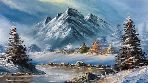 Painting Snowy Mountain Lake In Winters Youtube