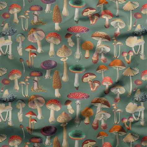 Mushroom Fabric By The Metre Printed In Australia Organic Etsy