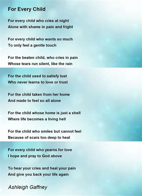 For Every Child For Every Child Poem By Ashleigh Gaffney